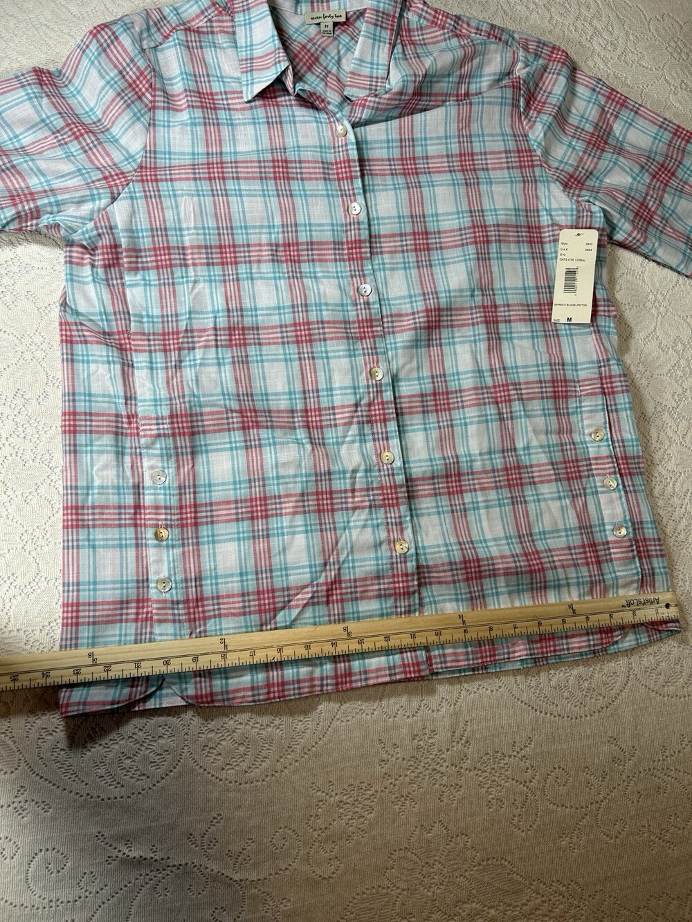 Seven Forty-Two Size M Multicolored 3/4 Sleeve Button Up Shirt - Picture 13 of 13